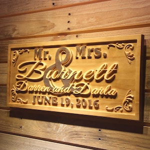 wpa0376 Mr. & Mrs. Personalized Apellido Rustic Home Décor Engraving Custom Wedding Gift Couples Anniversary Gift Established Wooden Sign