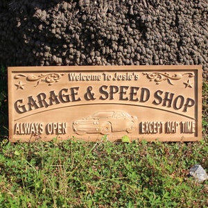 wpa0441 Name Personalized Garage Speed Shop Car Park Man Cave Wood Engraved Wooden Sign