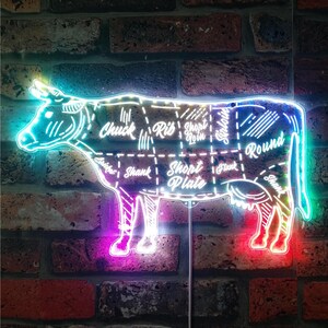 Rgb Cow Cow Beef Meat Chart Butchery Shop RGB Dynamic Glam LED Sign - Cut-to ...