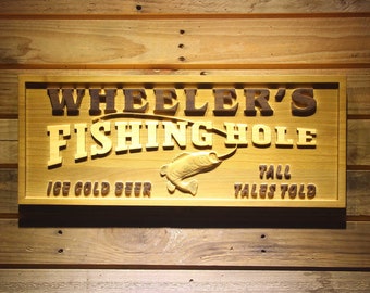 Wpa0127 名前入り釣り場バス魚木製彫刻木製看板 - Etsy 日本