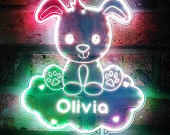 Letrero LED RGB dinámico con nombre de perro personalizado, cuatro temas a elegir, forma recortada, decoración de pared 3D inteligente - fnd-p0001