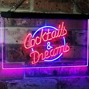 Cocktails & Dreams Bar Beer Wine Drink Pub Club Dual Color LED Neon Sign st6-i2079