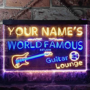 Blue and Yellow ADVPRO Guitar Lounge Dual Color LED Neon Sign