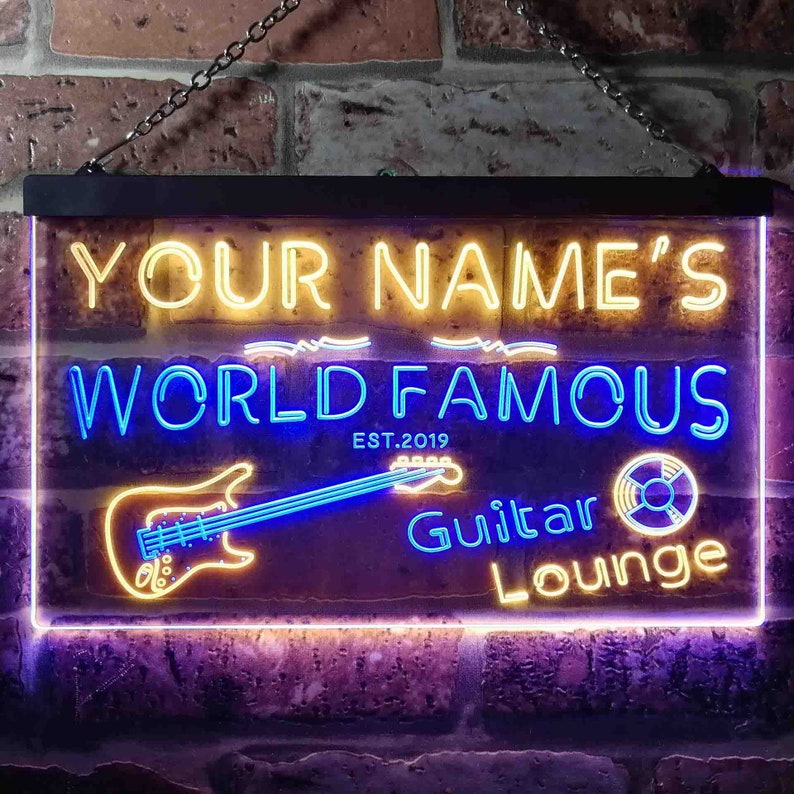 Blue and Yellow ADVPRO Guitar Lounge Dual Color LED Neon Sign