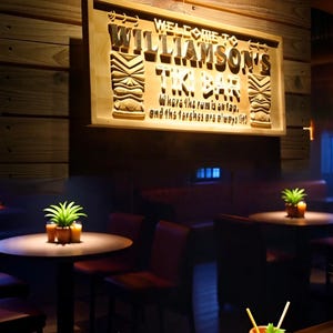 Personalized Tiki Bar Sign | 3D Carved Wood Home Decor