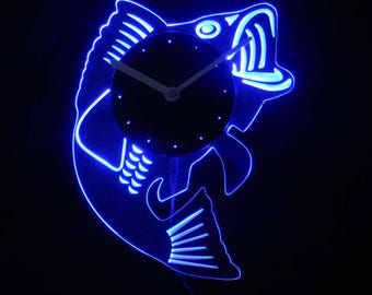 Bass Fish Cabin Fisherman Illuminated Edge Lit Bar Beer Neon Sign Wall Clock with LED Night Light cnc2049