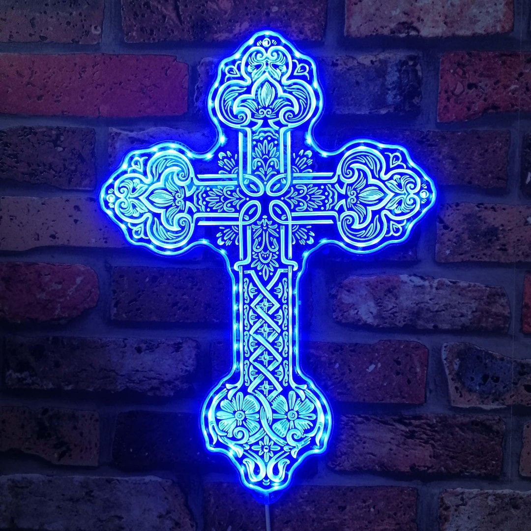 Ornate LED Cross Sign | Multi-color Christian Wall Decor | Intricate ...