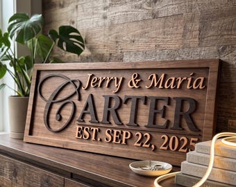 Custom Family Name Sign Personalized Last Name Monogram Wood Sign, Wedding Gift, Anniversary Gift, Housewarming Gift, Established Wall Decor