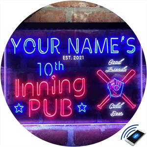 Personalized 10th Inning Pub Home Bar Tri-Color LED Neon Light Sign, a Unique 3D Engraved Art Decor Customize Name Date Man Cave  st9-po1-tm