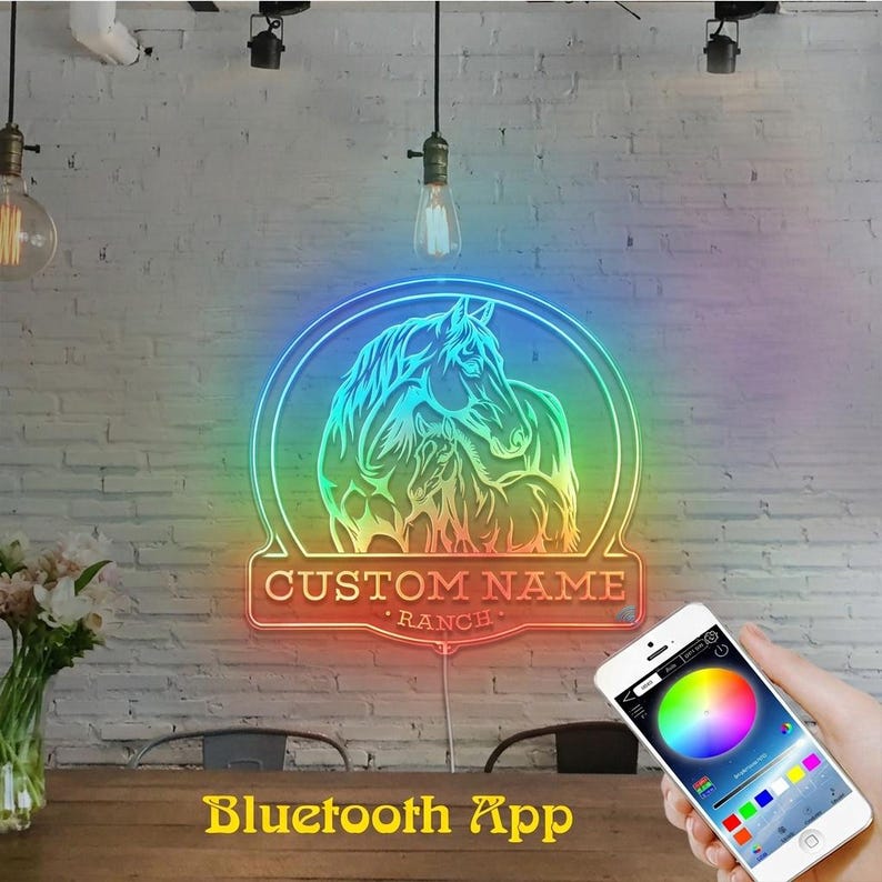Custom Horse Ranch LED Neon Sign Personalized Equestrian Wall Decor ...