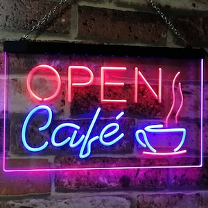 CafÃ© Open Coffee Kitchen Decoration Bar Beer Dual Color LED Neon Sign st6-i2011