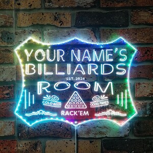 Personalized LED Neon Sign – Your Name & Est Year – 16x12 Inch, Green & Blue, For Billiards Room, Garage, Bar - View #5