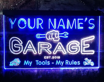 Personalized Your Name Est Year Theme Garage Man Cave Deco Dual Color LED Neon Sign st6-pp1-tm