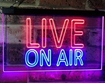 ADVPRO Mic Live On Air Studio Recording Display Dual Color LED Enseigne Lumineuse Neon Sign Bleu Et Rouge 300 X 210mm St6s32-i1072-br