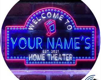 Personalized Home Theater Cinema Home Bar Tri-Color LED Neon Light Sign,a Unique 3D Engraved Art Decor | Customize Name Man Cave  st9-ph2-tm