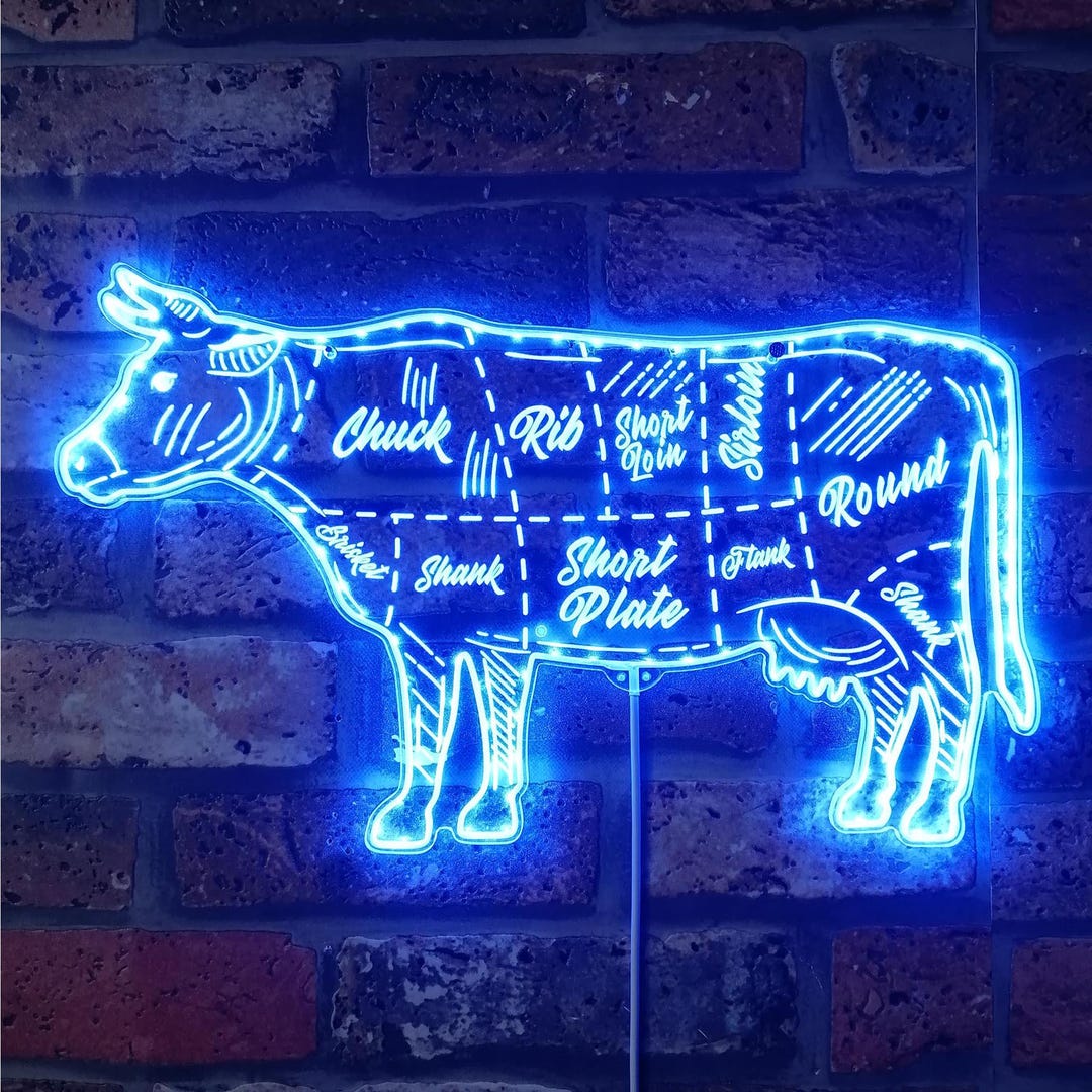 Cow Beef Meat Chart Butchery Shop RGB Dynamic Glam LED Sign Cutto