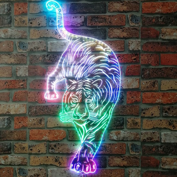 Letrero LED dinámico RGB Tiger Walk to You - Diseño recortado al borde - Decoración de pared 3D inteligente - Iluminación dinámica multicolor st06-fnd-i0015-c