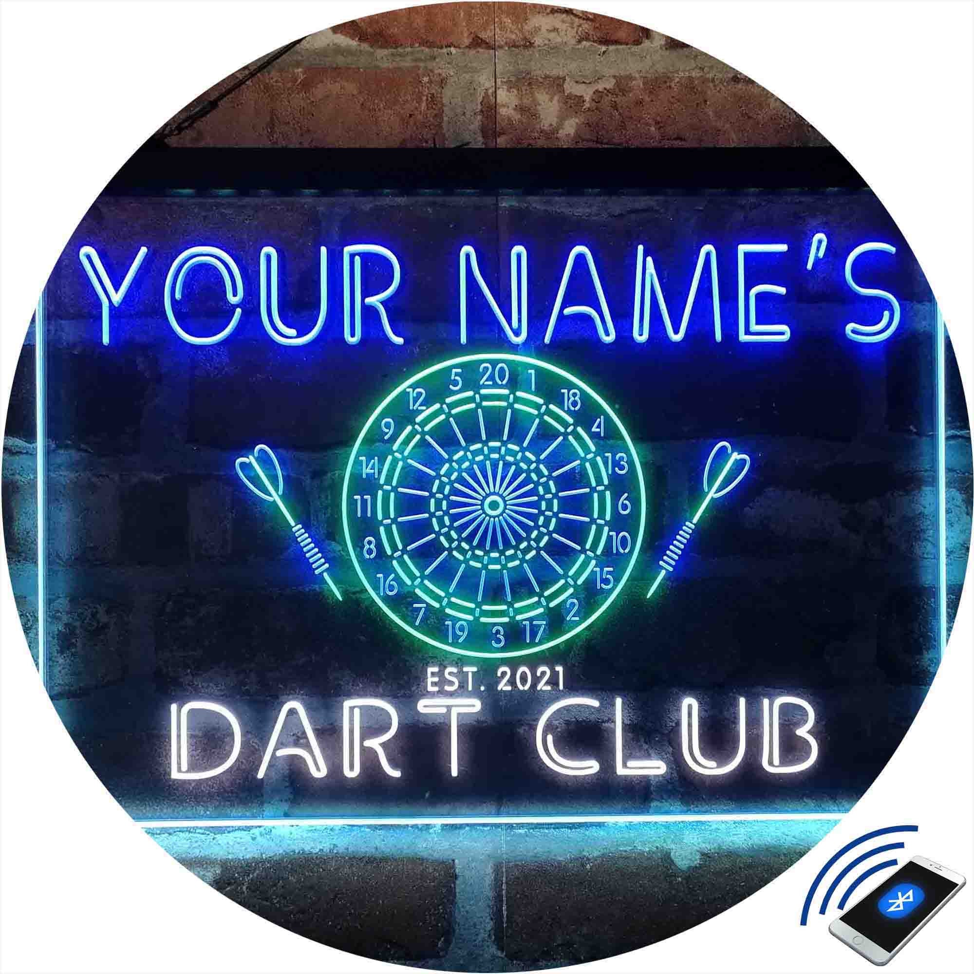 Personalized Dart Club Home Bar Tri-color LED Neon Light Sign,a