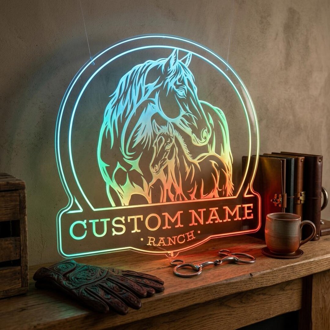 Blue Neon Ranch Custom Horse Ranch LED Neon Sign Personalized Equestrian Wall Decor ...