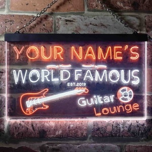 White and Orange ADVPRO Guitar Lounge Dual Color LED Neon Sign