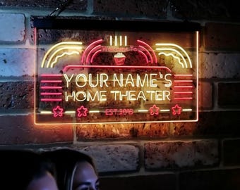 Personalized Your Name Custom Home Theater Cinema Established Year Dual Color LED Neon Sign st6-ph1-tm