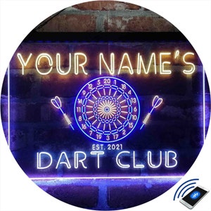 Personalized Dart Club Home Bar Tri-Color LED Neon Light Sign,a Unique 3D Engraved Art Decor | Customize Name Date Text Man Cave  st9-ts1-tm