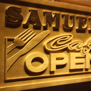 wpa0186 Name Personalized CAFÉ OPEN Kitchen Bistro Decoration Wood Engraved Wooden Sign