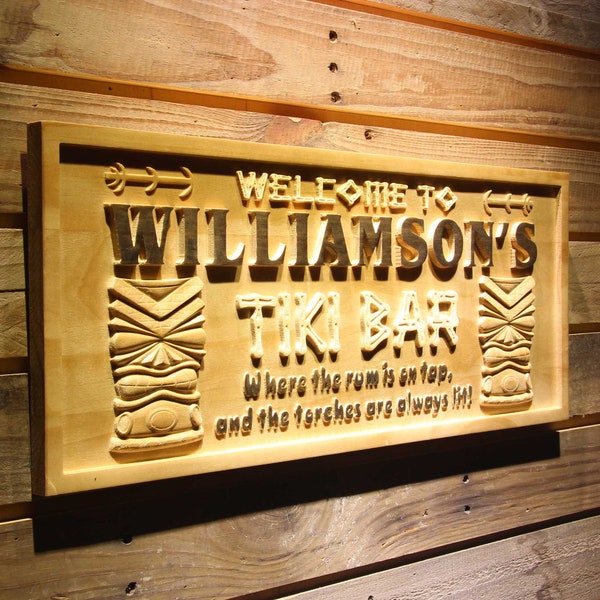 wpa0134 Name Personalized Tiki Bar Mask Beer Wood Engraved Wooden Sign