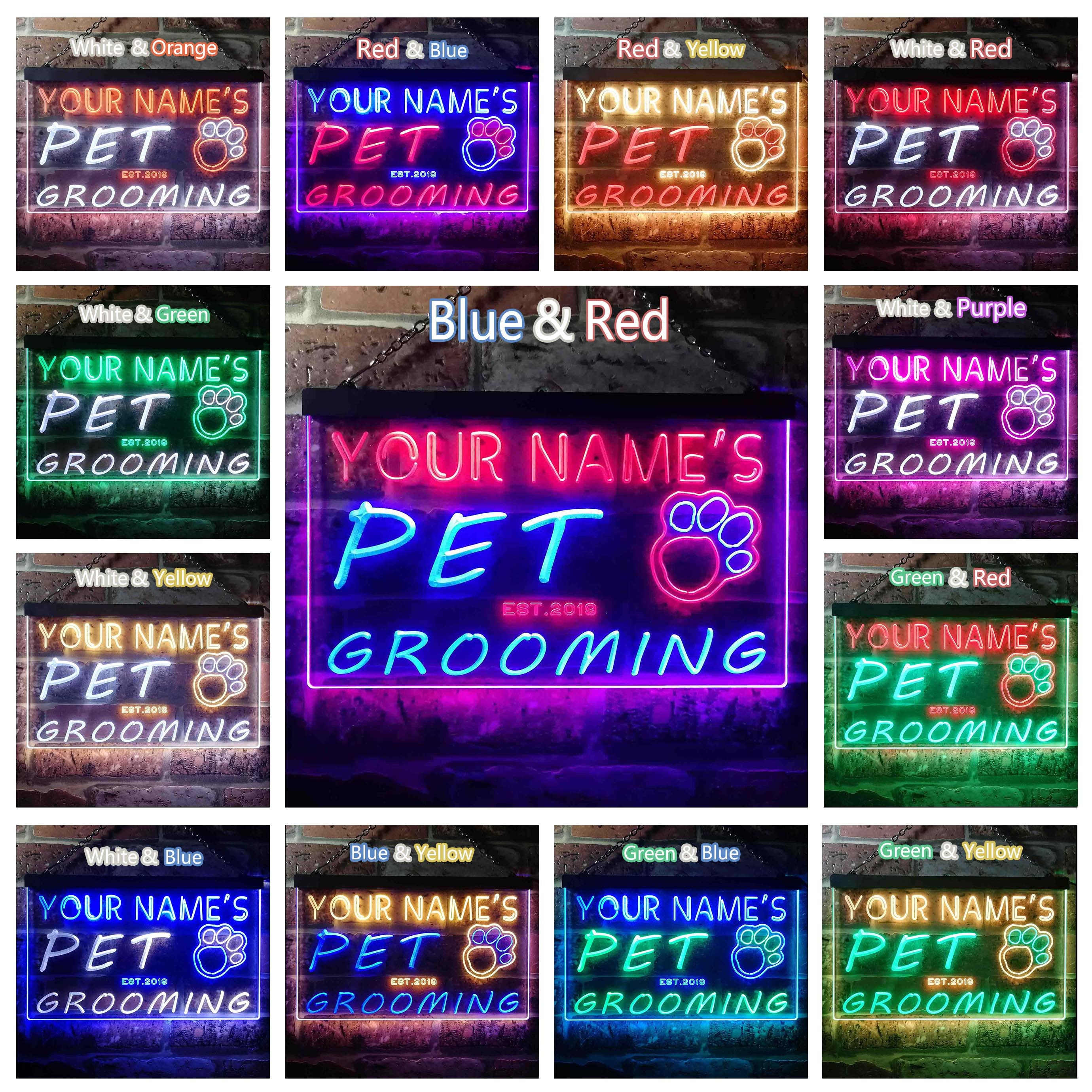 Personalized Your Name Est Year Theme Pet Grooming Shop Display Dual ...