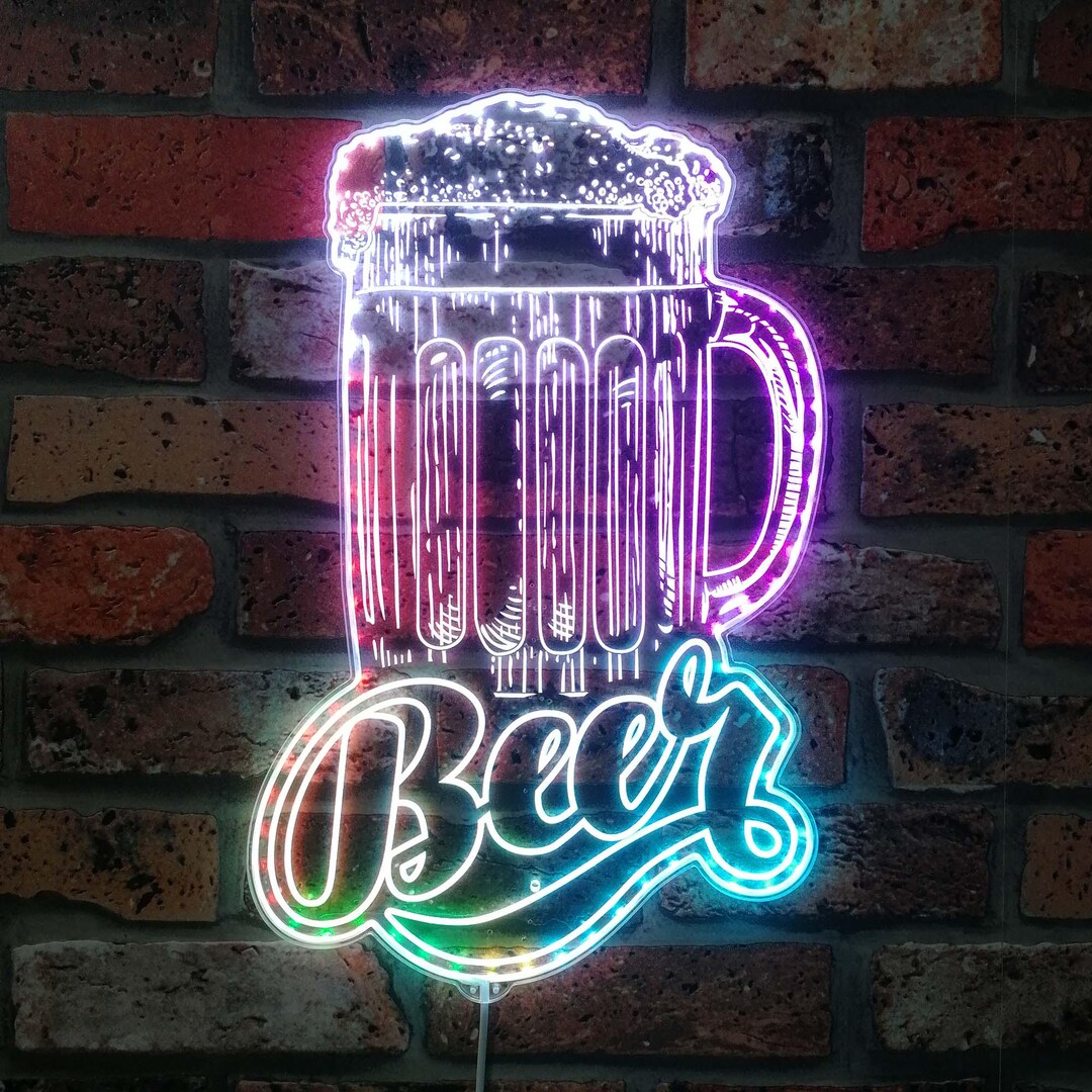 Beer Mug LED Neon Sign - Bar Wall Decor, Man Cave Sign, Neon Light for ...