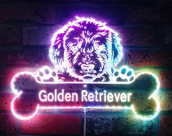Letrero LED RGB dinámico y glamuroso con diseño de Golden Retriever - Forma recortada - Decoración de pared 3D inteligente - Multicolor - st06-fnd-p0073-tm