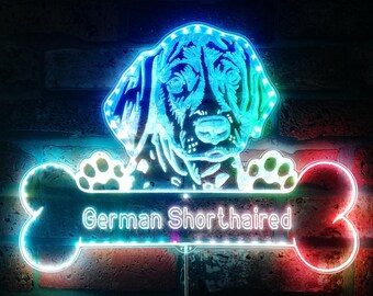 Letrero LED RGB dinámico y glamuroso con nombre personalizado para perro de pelo corto alemán - Forma recortada - Decoración de pared 3D inteligente - Multicolor - st06-fnd-p0072-tm