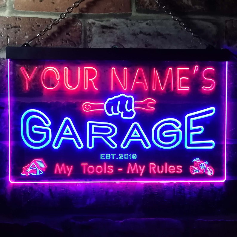 Est год. Вывеска гараж неоновая Garage. Гараж с неоновой подсветкой. Гараж неон.