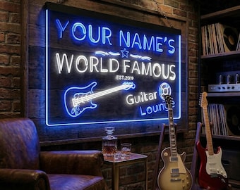 Letrero de neón LED bicolor personalizado con tu nombre, año de fundación, tema: sala de guitarras o sala de música (st6-pf1-tm)
