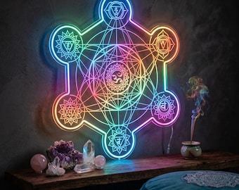 Letrero de neón LED Cubo de Metatrón Geometría Sagrada Chakra Arte de pared Decoración de estudio de yoga Luz de sala de meditación fnd-i0131