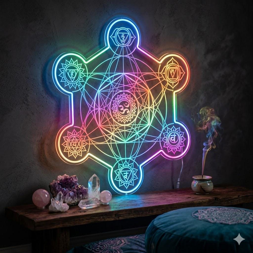 Metatron Cube LED Neon Sign Sacred Geometry Chakra Wall Art Yoga Studio ...