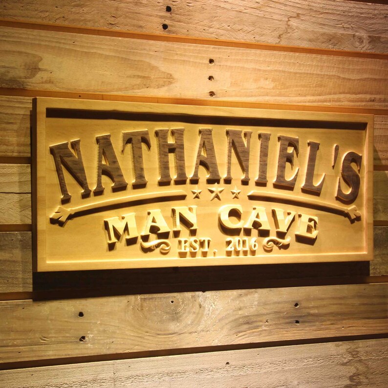 wpa0359 Name Personalized Man CAVE Established Year Men Gifts Birthday Wood Engraved Wooden Sign image 2