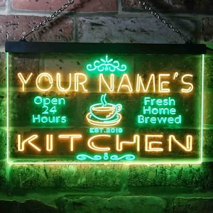 Personalized Your Name Est Year Theme Kitchen Coffee Deco Dual Color LED Neon Sign st6-pc1-tm