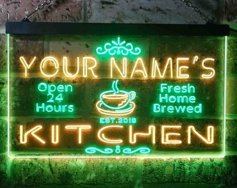 Personalized Your Name Est Year Theme Kitchen Coffee Deco Dual Color LED Neon Sign st6-pc1-tm