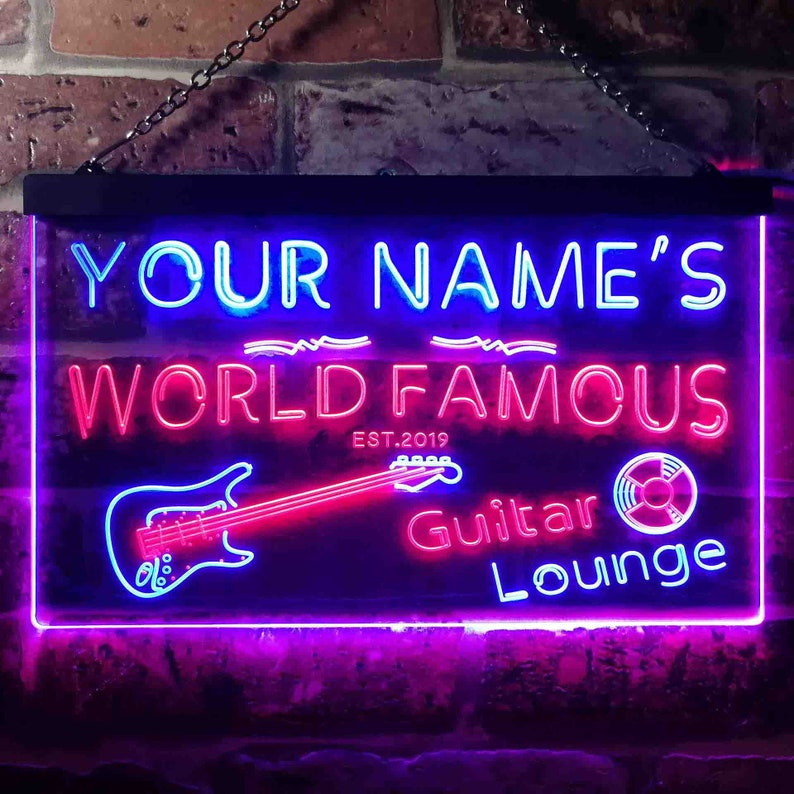 Red and Blue ADVPRO Guitar Lounge Dual Color LED Neon Sign