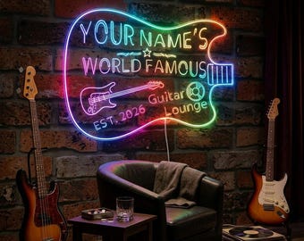 Custom Guitar Neon Sign Personalized Music Room Decor Rock Star Studio Name Light Guitarist Home Bar Wall Art Man Cave Sign fnd-pf2-tm-c