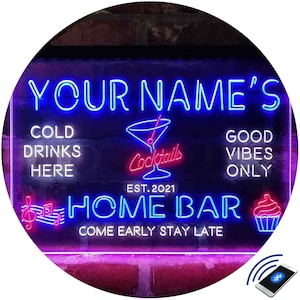Personalisiertes CocktailGlas Home Bar Tri-Color LED Neon Lichtschild, ein einzigartiges 3D Graviertes Art Decor | Personalisiser Name Mann Höhle st9-p6-tm