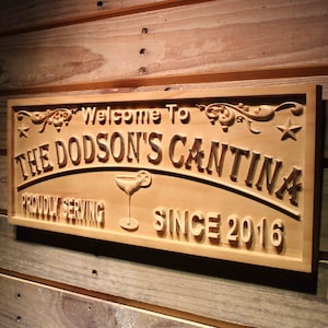 wpa0436 CANTINA BAR Name Personalized with Est. Year Wood Engraved Wooden Sign