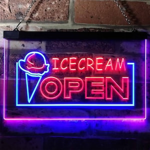 Open Ice Cream Shop Dual Color LED Neon Sign st6-i0015
