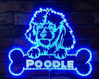 Letrero LED dinámico RGB con diseño de caniche personalizable - Forma recortada - Decoración de pared 3D inteligente - Multicolor - st06-fnd-p0074-tm