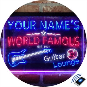 Personalisiertes Gitarrenzimmer Musik Raum Home Bar Tri-Color LED Neon Lichtschild, Unikat 3D Graviert Art Decor Individualisierer Name Mann Höhle st9-pf1-tm