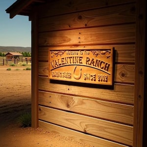 wpa0454 Nombre personalizado Rancho Granja Herradura Establos Regalos de inauguración de la casa Letrero de madera grabado en madera