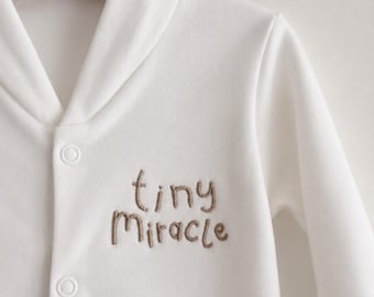 White 'Tiny Miracle' Embroidered 100% Cotton Onesie | Newborn Coming Home Outfit | Rainbow Baby Gift