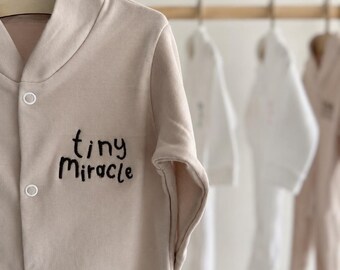 Stone 'Tiny Miracle' Embroidered 100% Cotton Onesie | Newborn Coming Home Outfit | Rainbow Baby Gift
