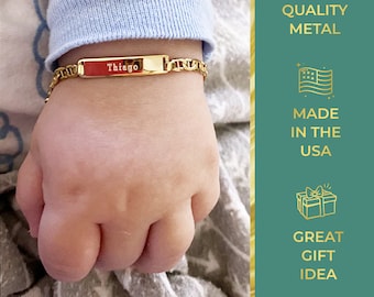 Children's Solid 14k Yellow Gold Personalized ID Anchor Bracelet - 6 inches  Free ENGRAVING  Real Gold Baby Bracelet Genuine 14k Made in USA